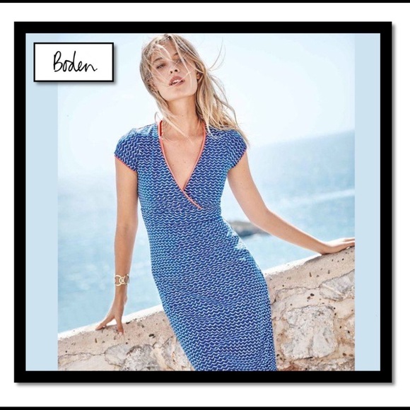 Boden Dresses & Skirts - NWT! Boden Dress, Jersey, White Waves, Red Tipping